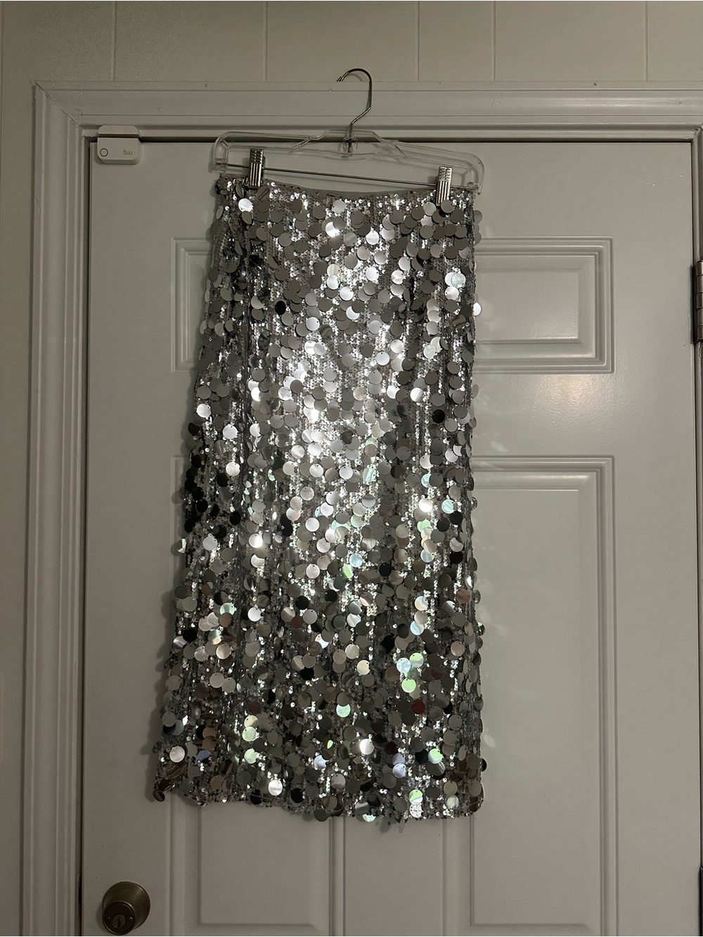fab'rik Silver Sequin Midi Skirt